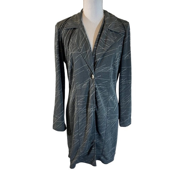Dawn Joy Fashions Vintage Tunic Cardigan 8 Gray Silver Retro Stripes Stretch Top - Picture 1 of 8